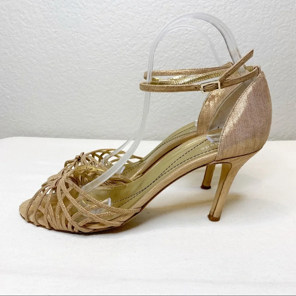 KATE SPADE Grammercy Metallic Nappa Leather Ankle Strap Sandals Heels Size 9.5_14